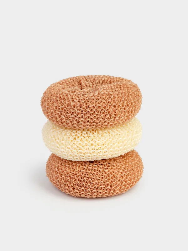 Cleaning sponge, 8 cm, 3 pcs, vegetable fiber, beige / brown, Clean, image-1