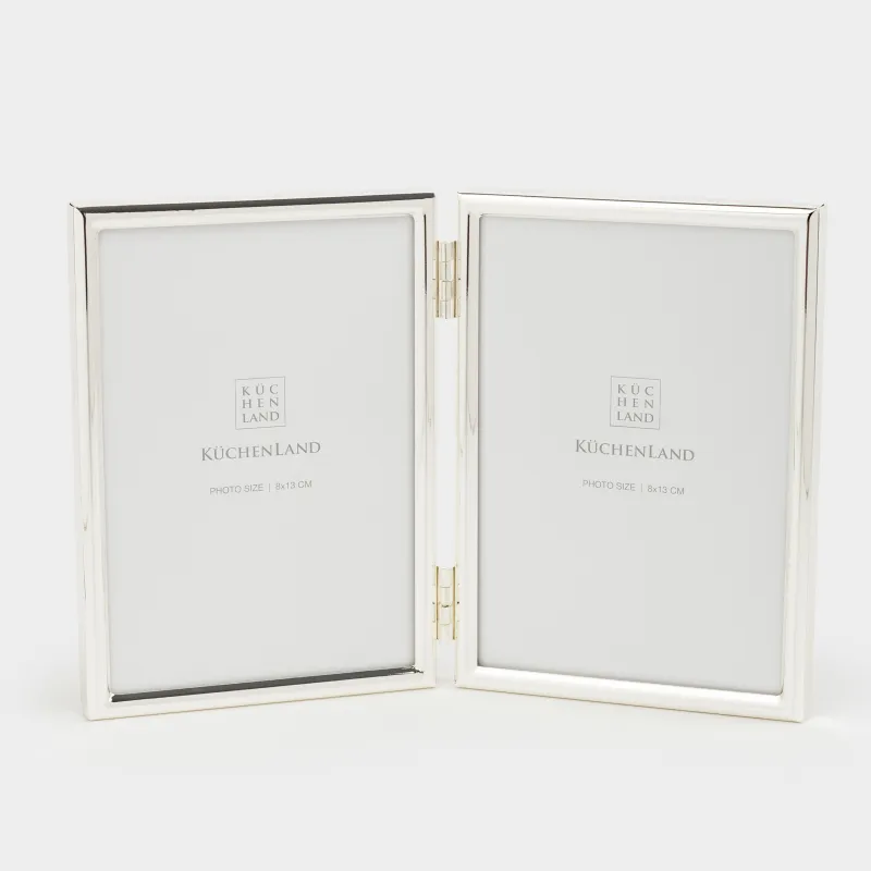 Photo frame, 19x13 cm, 2 photos, metal / glass, silver, Fantastic, image-1