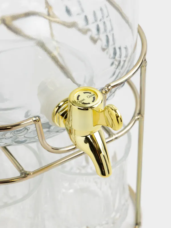 Set for drinks, 4 pers, 5 pr, dispenser on stand, gold, glass / metal, Regale, image-8