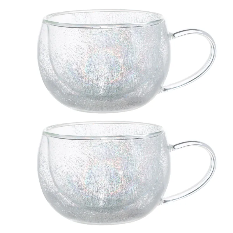 Mug, 270 ml, 2 pcs, glass B, with glitter and crystals, Air decor