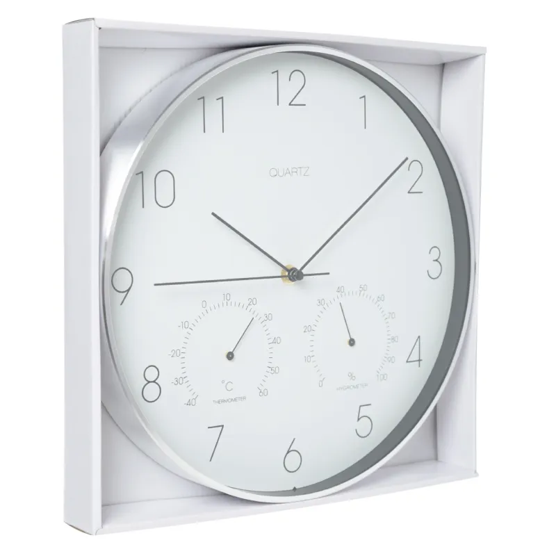 Wall clock, 31 cm, with thermometer and hygrometer, plastic / glass, round, white, Dial, image-3