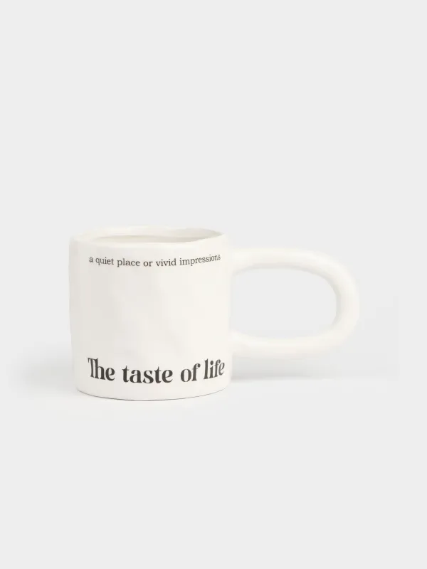 Mug, 500 ml, ceramic, milky, The taste of life, Crumple font, image-0