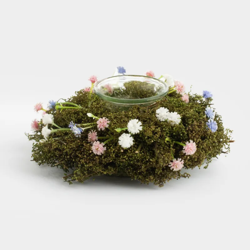 Candlestick, 16 cm, for tea candle, glass / wormwood, Forget-me-nots, Delicate posy decor, image-0