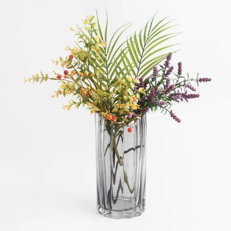 Flower vase, 25 cm, glass, grey, with golden edging, Berg, image-3