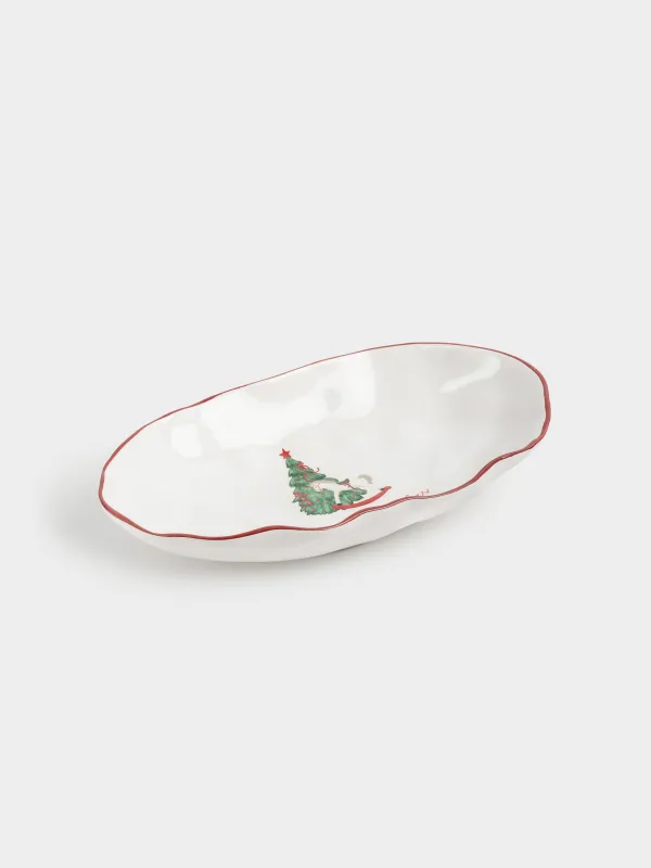 Dish, 31x18x6 cm, ceramic, oval, Horse with Christmas tree, Christmas tree, image-3