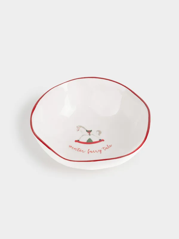 Salad bowl, 15x5 cm, 370 ml, ceramic, Horse, Christmas tree, image-1