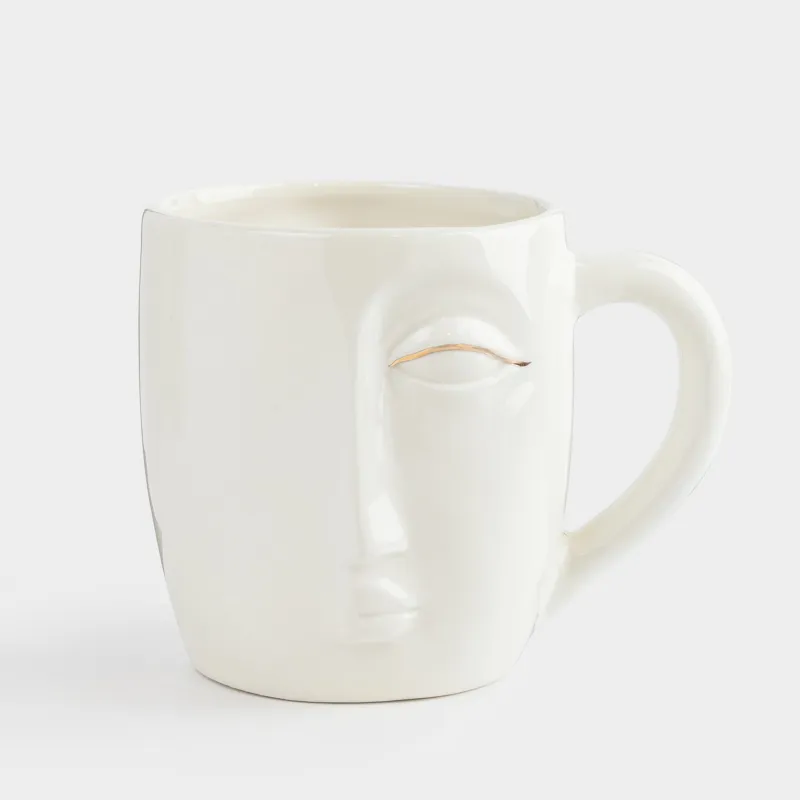 Mug, 450 ml, ceramic, white and gold, Face, Face