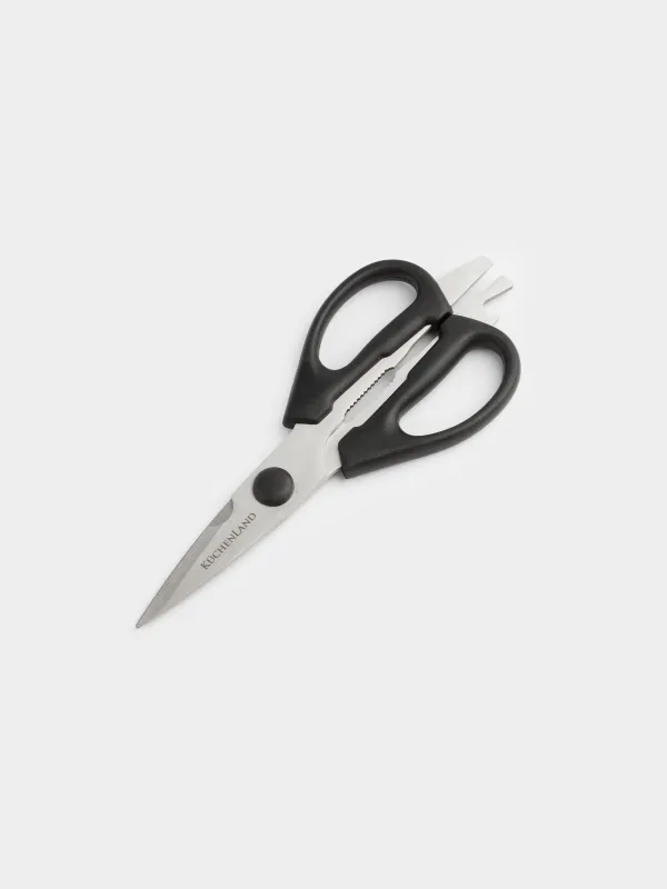 Kitchen scissors, 21 cm, with opener and nutcracker, steel / plastic, black, Black style, image-3
