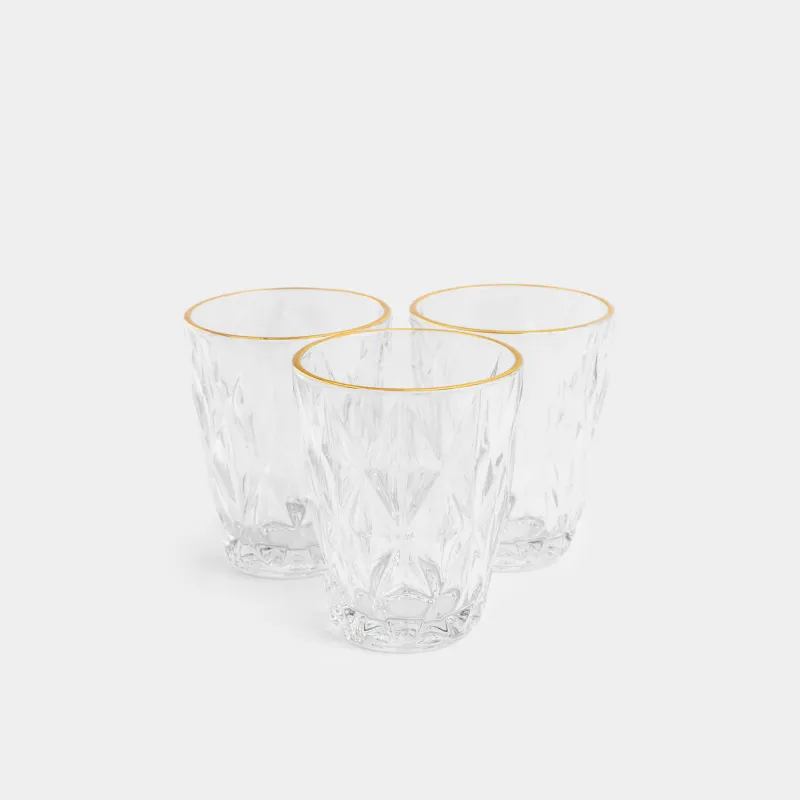 Glass, 10 cm, 270 ml, 6 pcs, glass R, with golden edging, Rhomb gold