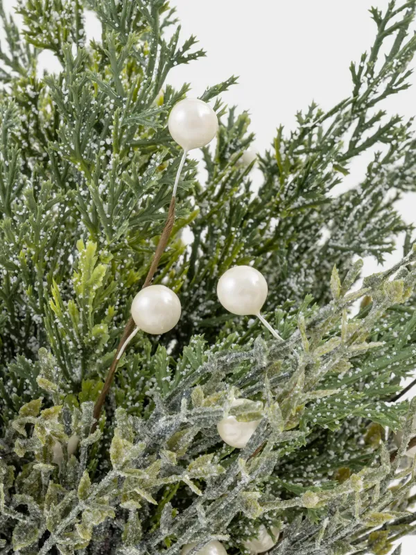 Decorative bouquet, 40 cm, plastic, Needles with white pearls, Conifer pearl decor, image-3