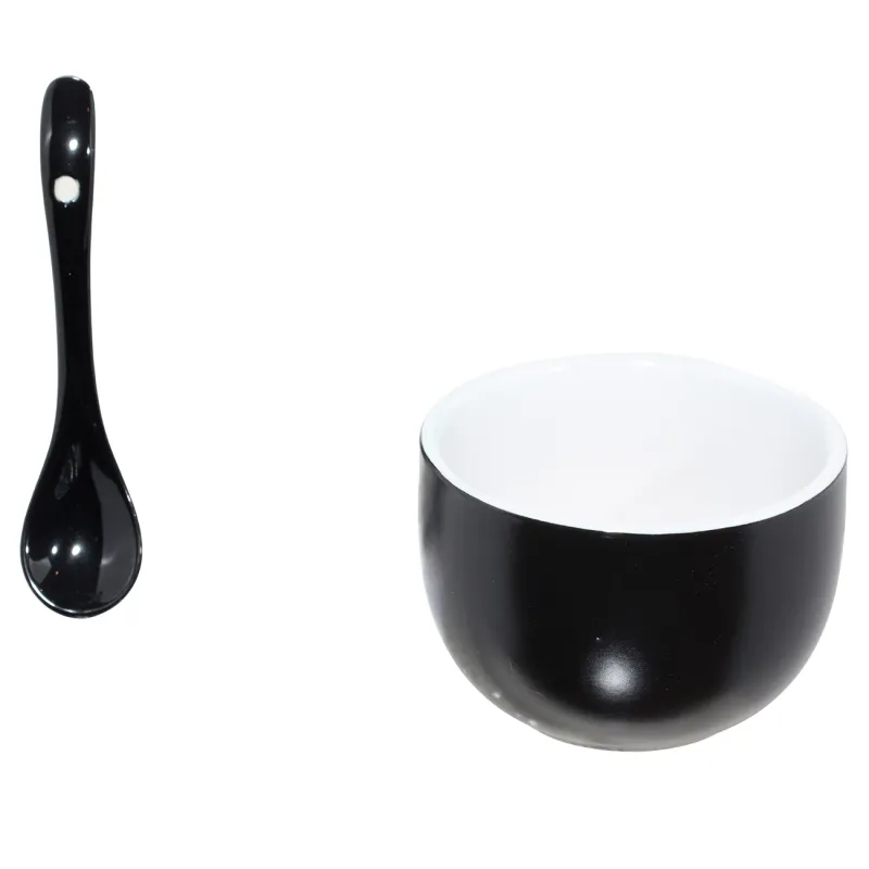 Jam/sugar bowl, 120 ml, 2 pcs, with spoon/stand, ceramic / bamboo, black, Loft, image-3