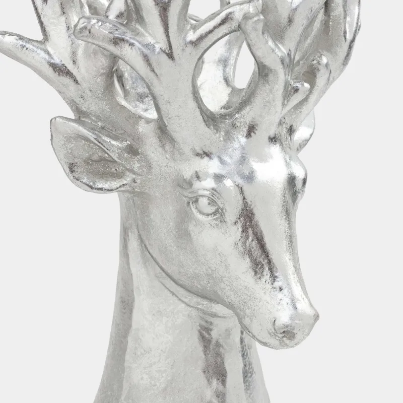 Decorative vase, 30 cm, polyresin, silver, Deer head, Deer sparks, image-1