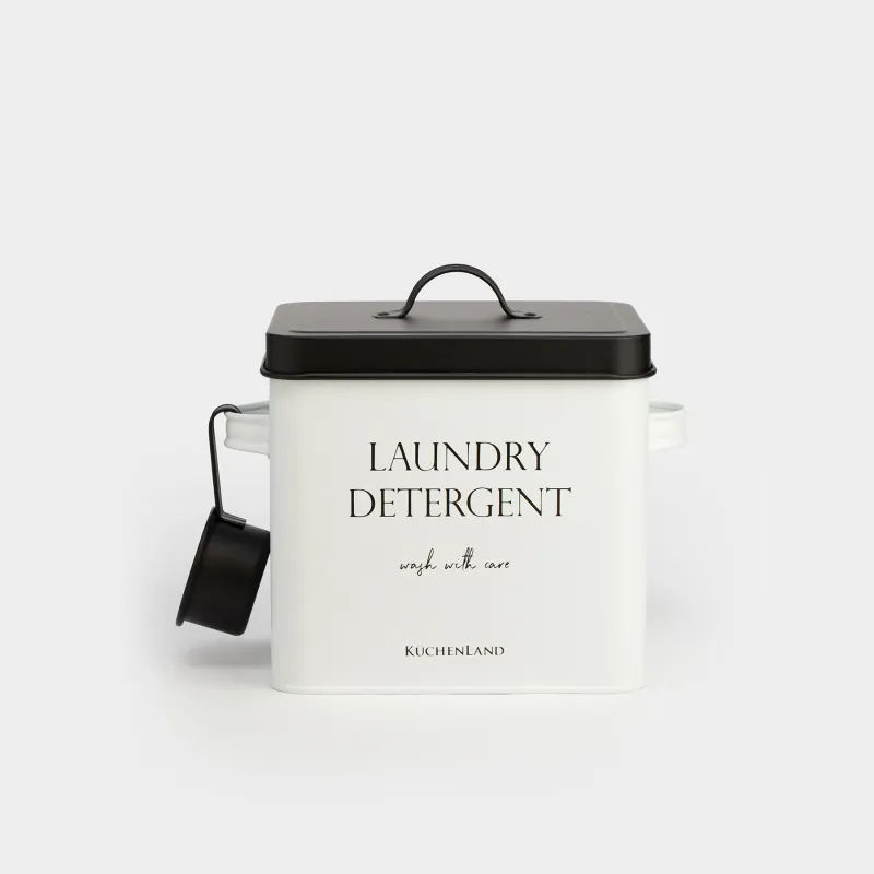 Washing powder container, 4.5 l, with measuring spoon, metal, black and white, Compact black