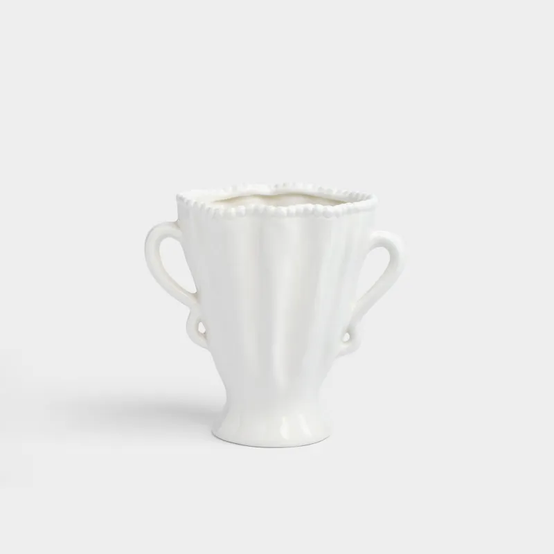 Flower vase, 16 cm, with handles, ceramic, milky, Dots, Crumple grace