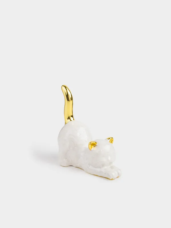 Jewelry holder, 9 cm, Polyresin, Golden pearl, Cat, Cat, image-1