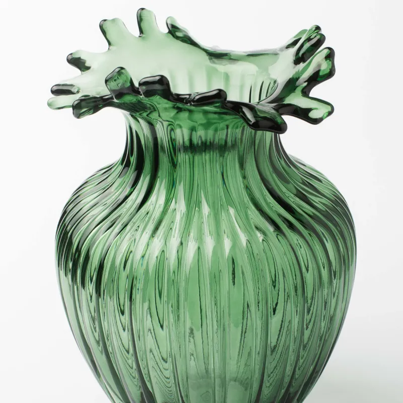 Flower vase, 27 cm, glass, green, Ribedic, image-2