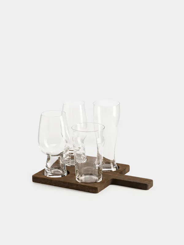 Drinking glass set, 4 pcs, on a stand, glass / wood, Noble tree, image-0