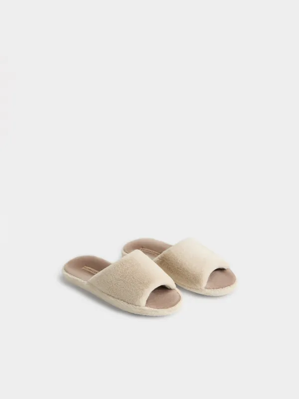 Women's slippers, homewear, size 36-37, faux fur/velour, beige-brown, Faux, image-4