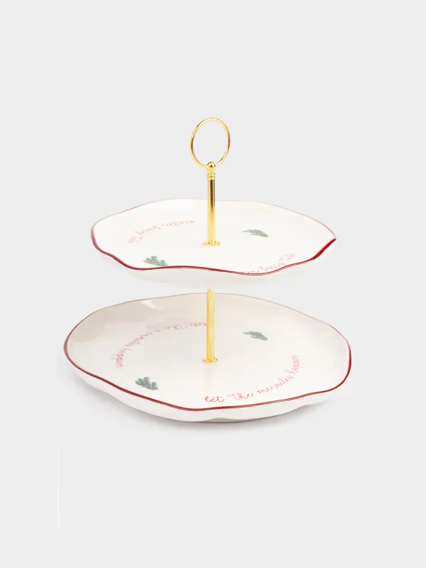 Cake stand, 25x21 / 26 cm, 2 tiers, ceramic / metal, Christmas tree and horse, Christmas tree, image-4