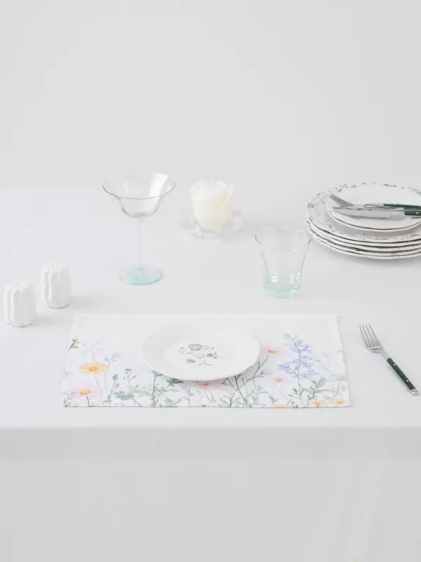 Placemat, 30x45 cm, jacquard, polyester, milky, Wildflowers, Petals serenity, image-1