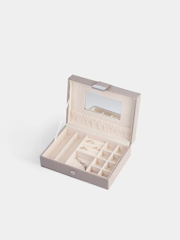 Jewelry box, 20x15 cm, with mirror, wood/PU leather, grey, Premiere one, image-2