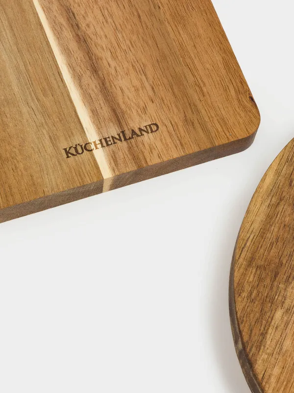 Cutting board set, 2 items, on a stand, wood / steel, rectangular / round, Noble tree , image-7