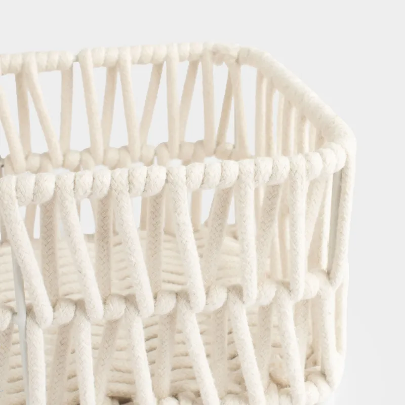 Storage basket, 34x24x14 cm, cotton / metal, rectangular, milky, Weaving, Cozy, image-4