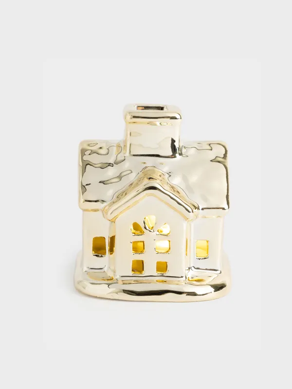 Statuette, illuminated, 8 cm, porcelain P, golden, House, House shape, image-0