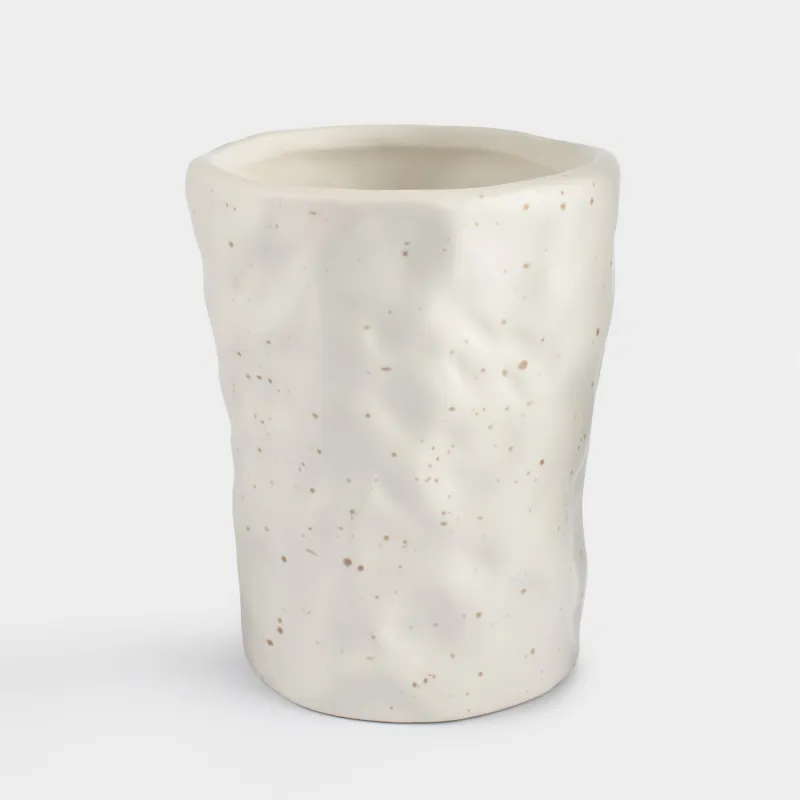 Cosmetic brush stand, 12 cm, ceramic, milk, speckled, Crumple speckled