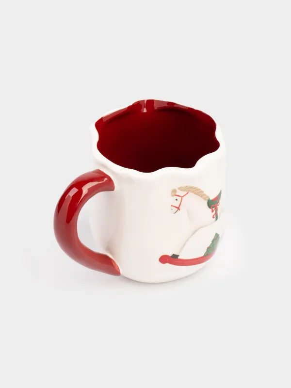Mug, 360 ml, Ceramic, Christmas tree with bows and horse, Christmas tree, image-2