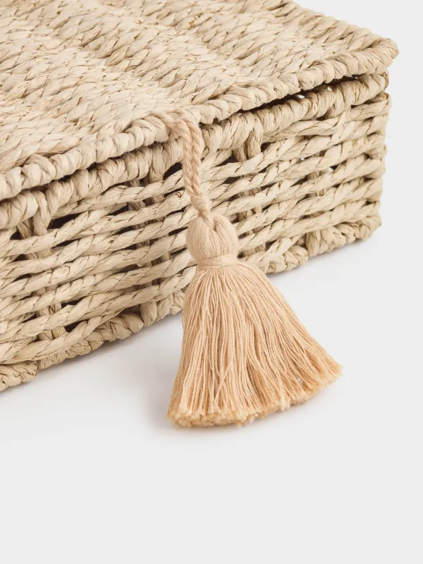 Tea box, 26x21 cm, 6 compartments, braided, with handles, cellulose, Rectangular, Braided, image-5