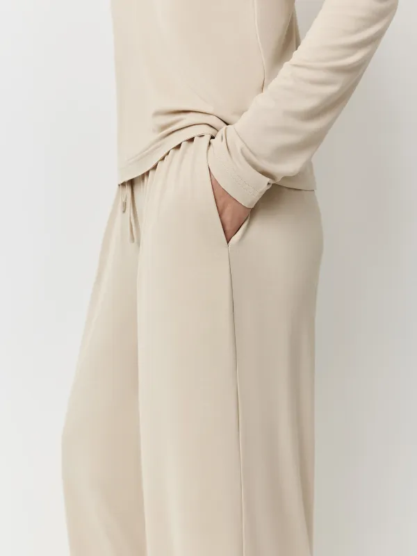 Women's trousers, homewear, size L, wide, bamboo/spandex, sand, Zerita, image-3