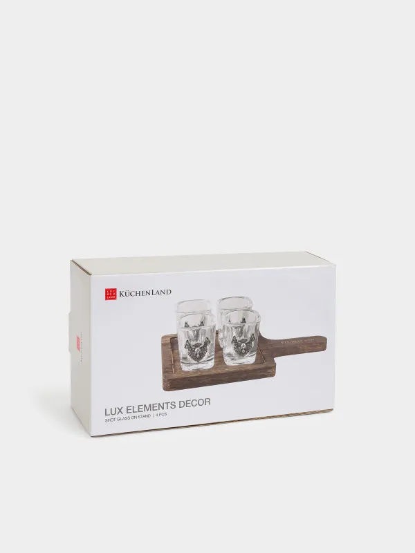 Drinking glass, 50 ml, 4 pcs, on a stand, glass / metal / wood, Moose, Lux elements decor, image-5