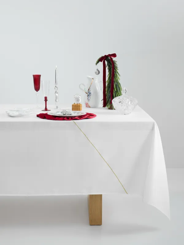 Tablecloth, 170x250 cm, polyester, white, Golden lines, Revival gold, image-0