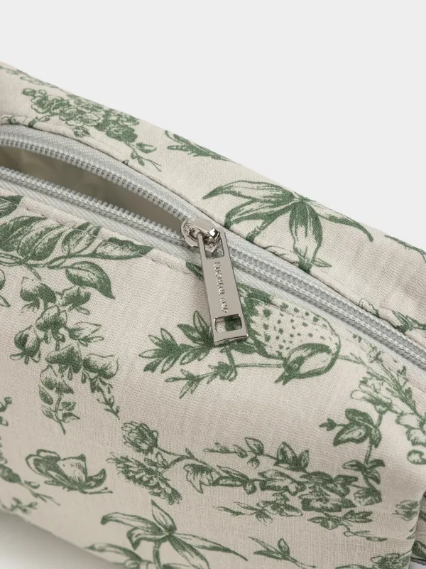 Makeup bag, 26x18 cm, with handle, muslin, green, Paradise garden, Muslin print, image-2