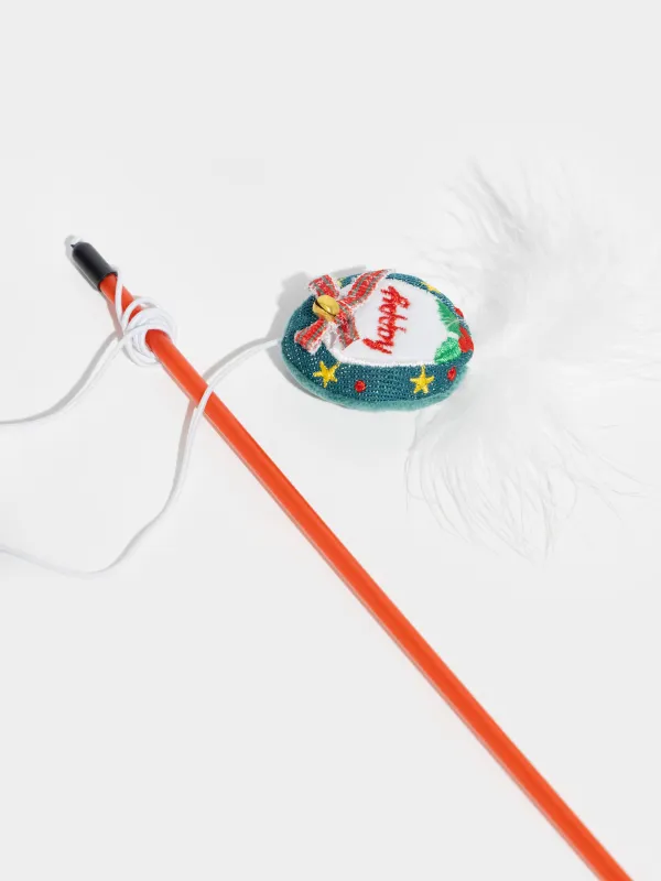 Cat fishing toy, 90 cm, with bell, Plastic / polyester, Mouse, Christmas pet, image-1