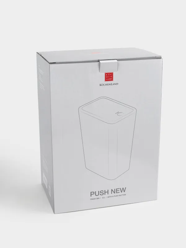 Trash can, 12 l, with button to open the lid, plastic, gray, Push new, image-6