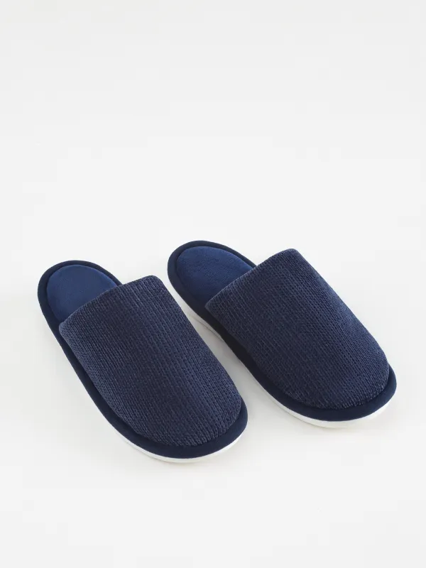 Men's home slippers, p. 42-43, chenille / corduroy, dark blue, Chenille, image-4