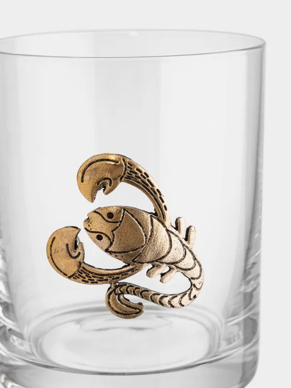 Drinking glass, 10 cm, 340 ml, glass/metal, golden, Scorpio, Zodiac, image-1