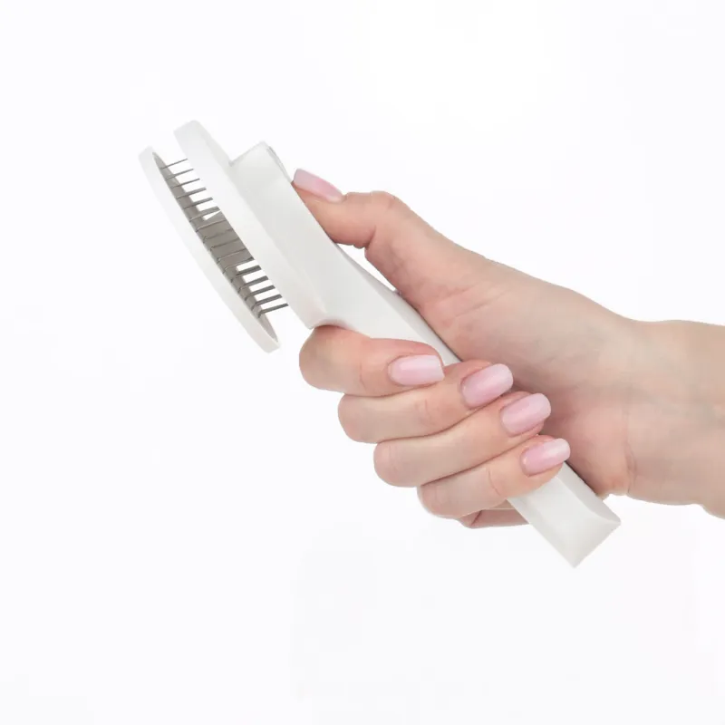 Pet hair comb, 18 cm, Self-cleaning, plastic / steel, White-gray, Ears, Pet, image-6