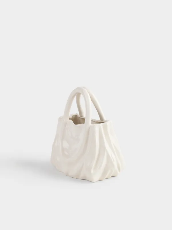 Flower vase, 20x22 cm, decorative, ceramic, milky, Crumpled effect, Bag, Crumple, image-1