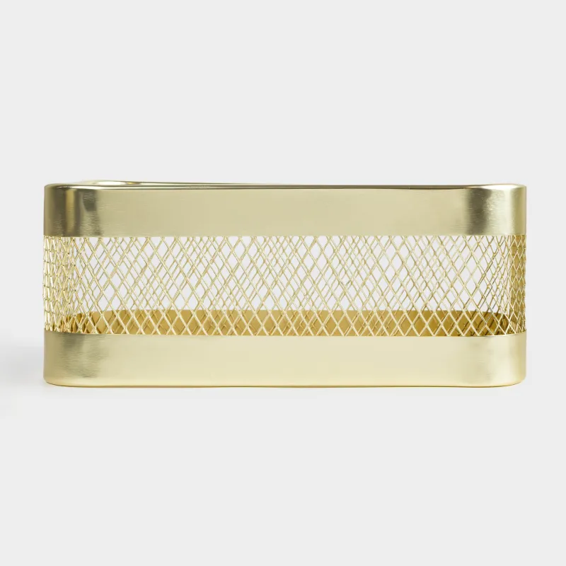 Paper napkin box, 25x14 cm, metal / plastic, gold, Mesh, Twist gold, image-4