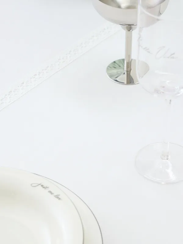 Table runner, 40x160 cm, with PU coating, polyester/viscose/linen, white, Lace, Comely lace, image-4