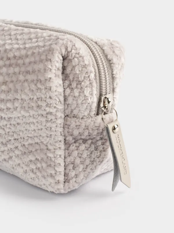 Cosmetic bag, 20x10 cm, chenille / lurex, beige, Chenill, image-1