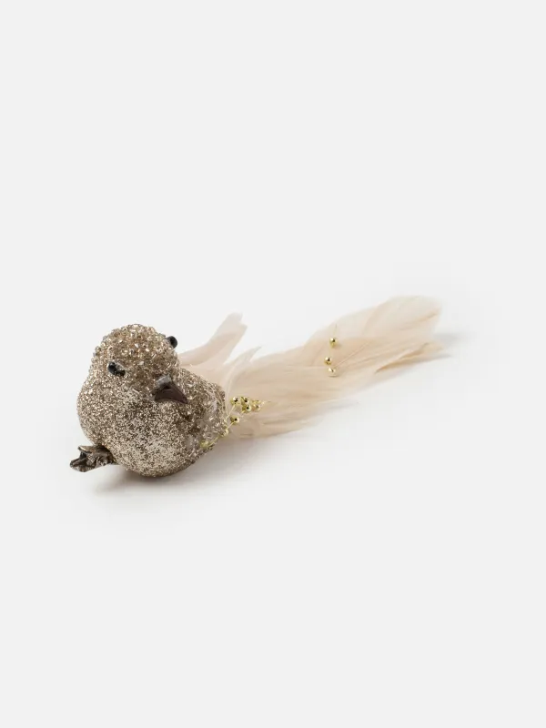 Decorative ornament, 19 cm, clip - on, foam/feather, Champagne, Bird, Birds NY, image-0