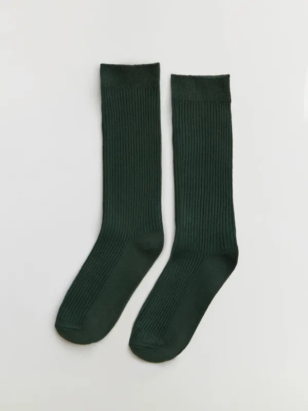 Women's socks, size 36-38, ribbed, bamboo / polyester, dark green, Heddy, image-0