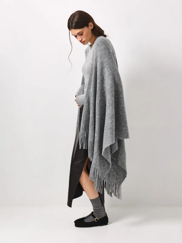 Poncho, 138x147 cm, fringed, acrylic, grey, Poncho, image-3