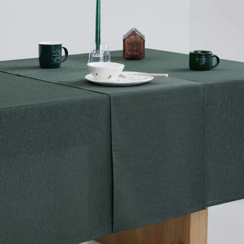 Table runner, 40x160 cm, polyester, dark green, Green speckled