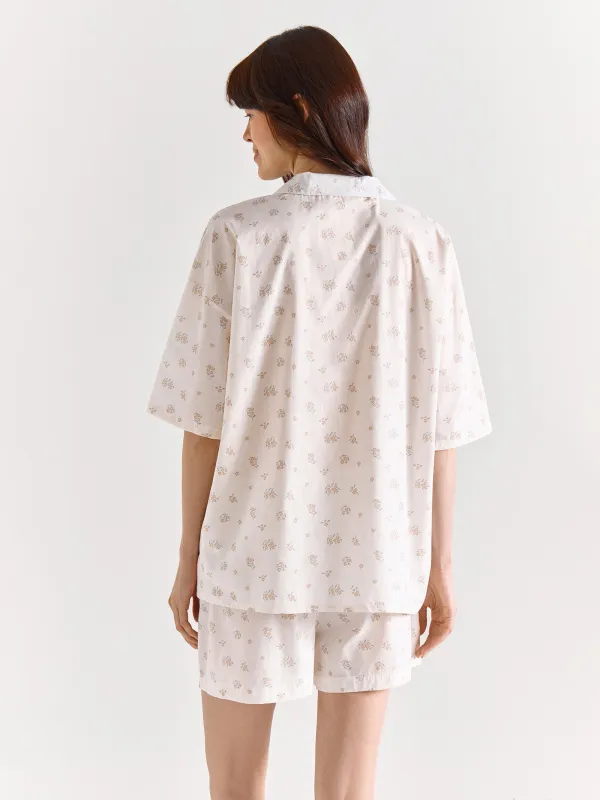 Women's shorts, homewear, size S, cotton, white, Flowers, Florina, image-4