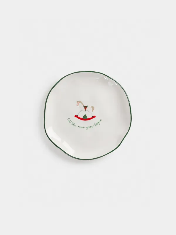 Snack plate, 21 cm, ceramic, Horse, Christmas green, image-0